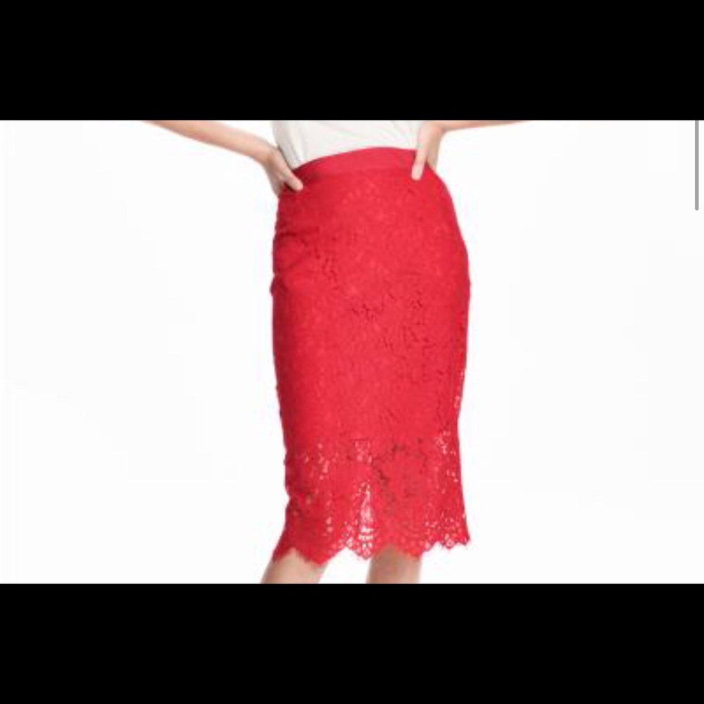 Red lace pencil skirt